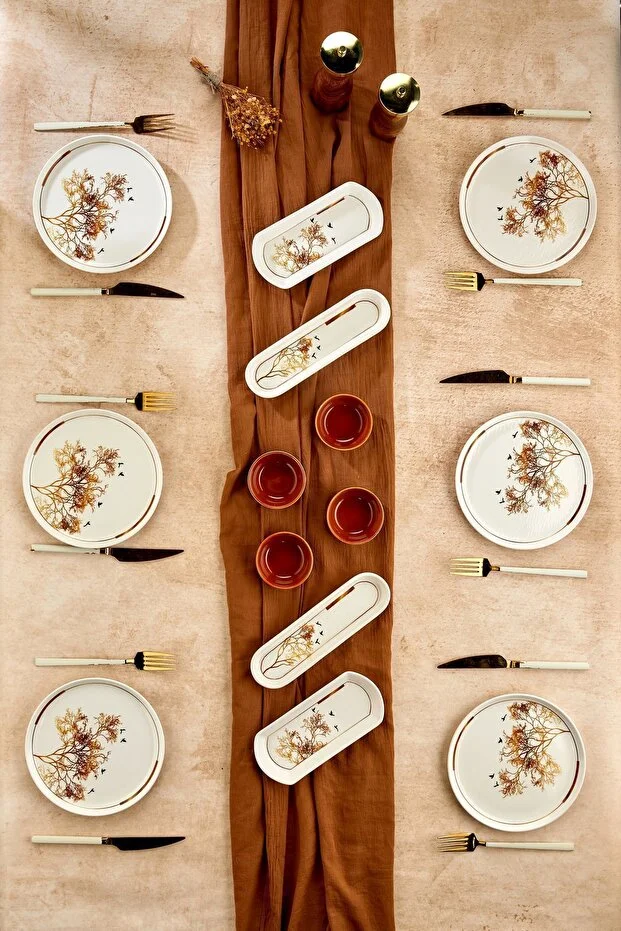 Gold Lüx Seramik Dilek Ağacı 14 Parça Kahvaltı Takımı